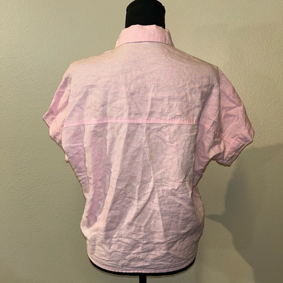 Madewell Pink Short Sleeve Button-Up Top Tie Front Linen Blend - Picture 2 of 8